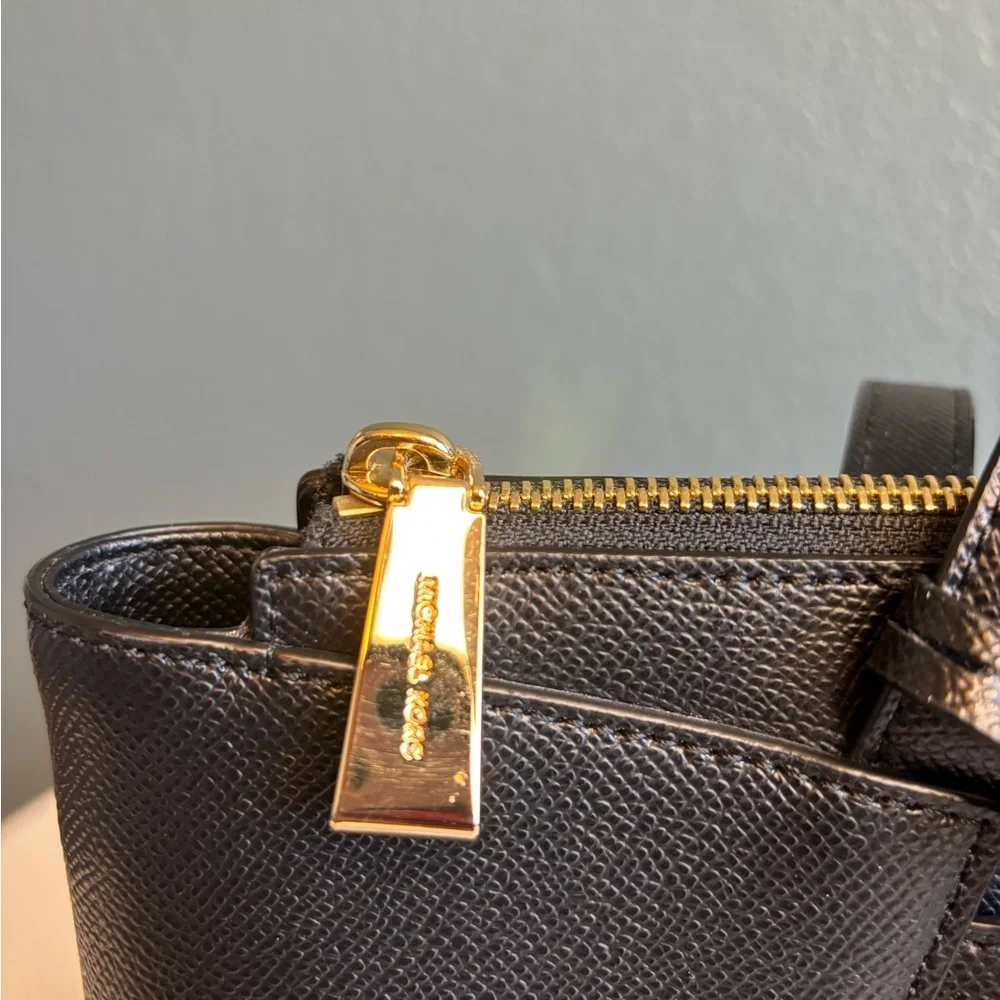 Michael Kors Maddie Medium Crossgrain Tote – Black with Gold Hardware